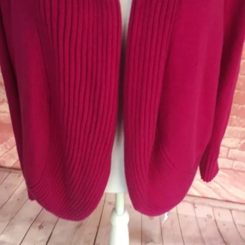 Chicos Open Front Sweater Cardigan Sz 2 L Magenta Shawl Collar Roxanne Excellent - Picture 8 of 12